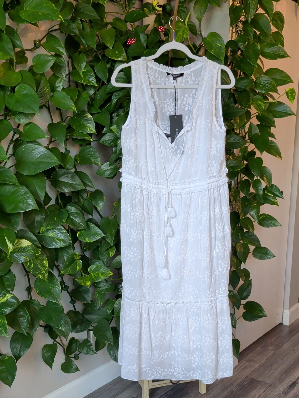 Ilse Jacobsen White Sleeveless Embroidered Maxi Dress with Tassel Tie